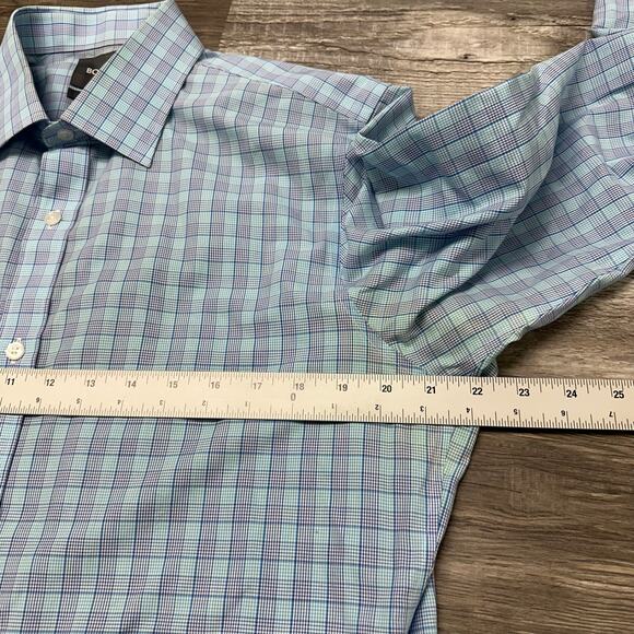 Bonobos Blue Mens 16.5 35 Tailored Slim Fit Wrinkle Free Button Up Dress Shirt - Picture 8 of 10